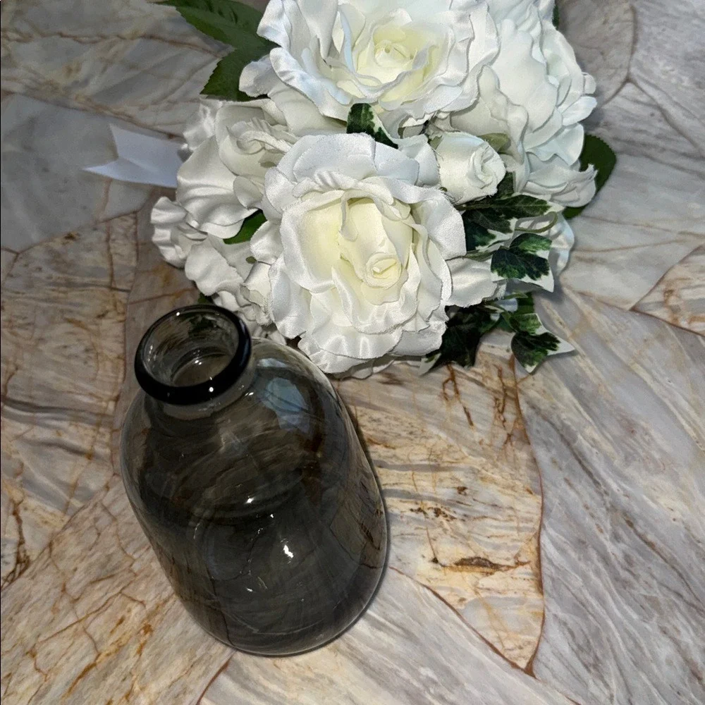 Elegant Gray Glass Flower Or Decor Vase Hand Blown with Smoked Finish